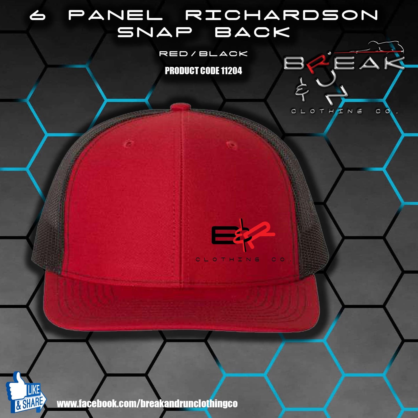 Richardson 6 Panel Snap Back Trucker Hat - Red/Black - 11204
