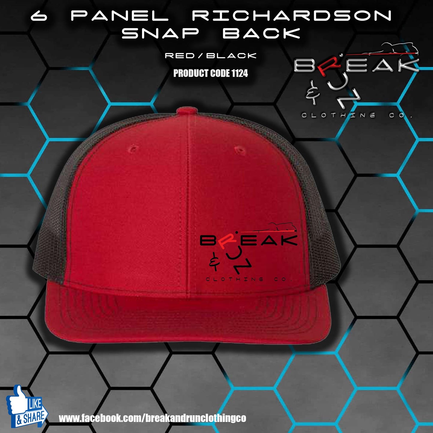 Richardson 6 Panel Snap Back Trucker Hat - Red/Black - 1124