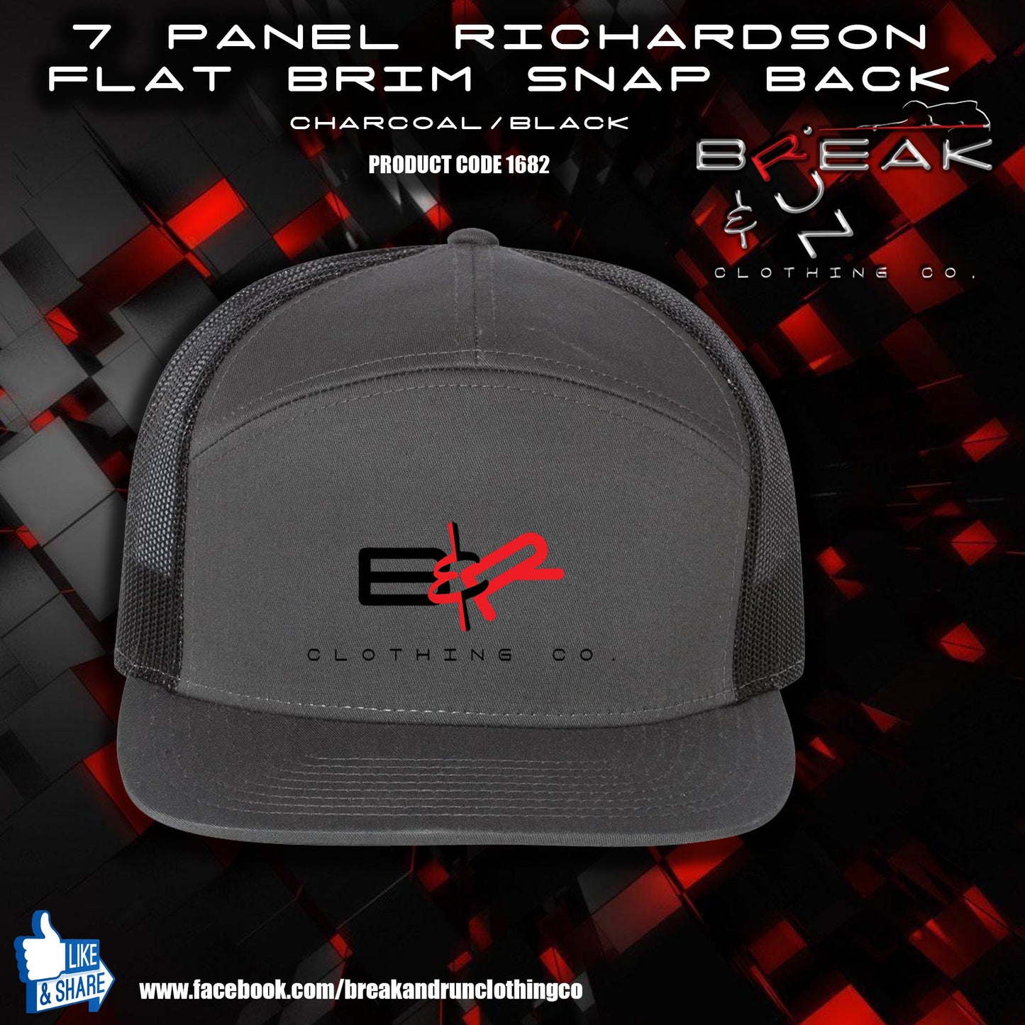 Richardson Seven-Panel Embroidered Trucker Cap Charcoal/Black - 16802