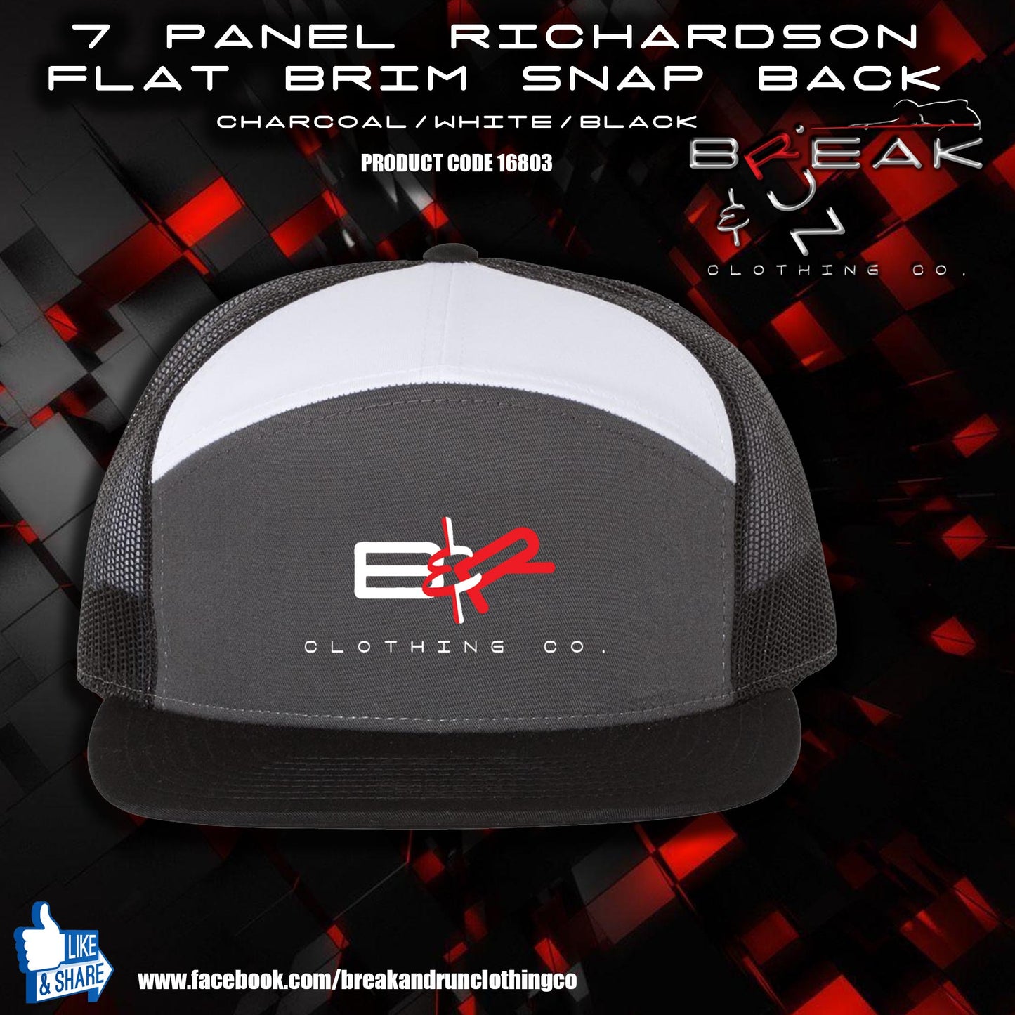 Richardson Seven-Panel Embroidered Trucker Cap Charcoal/White/Black - 16803