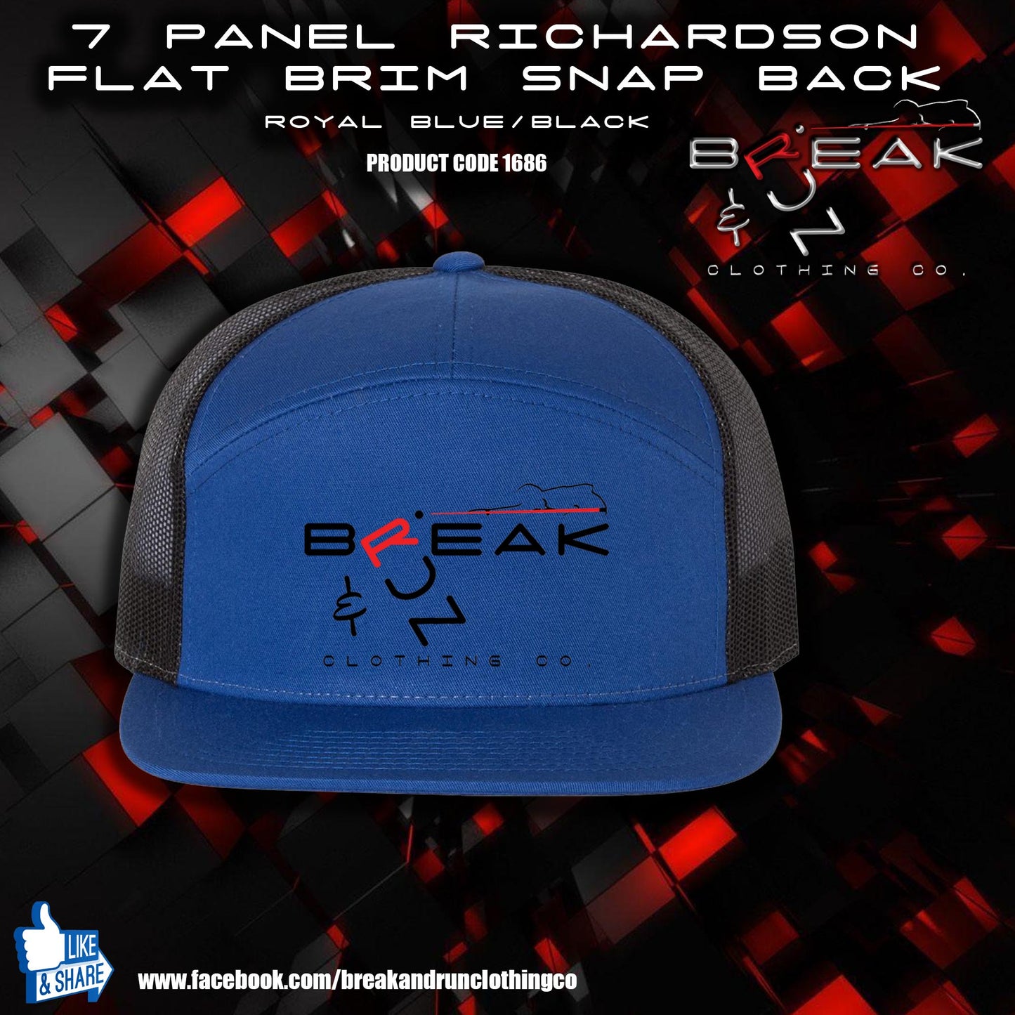 Richardson Seven-Panel Embroidered Trucker Cap Royal Blue/Black - 1686