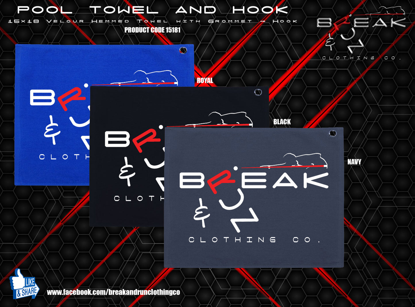 Velour Hemmed Billiard Towel with Grommet & Hook