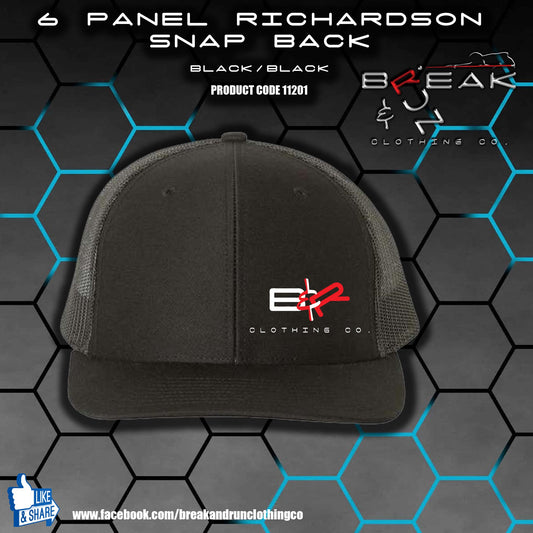 Richardson 6 Panel Snap Back Trucker Hat - Black/Black - 11201