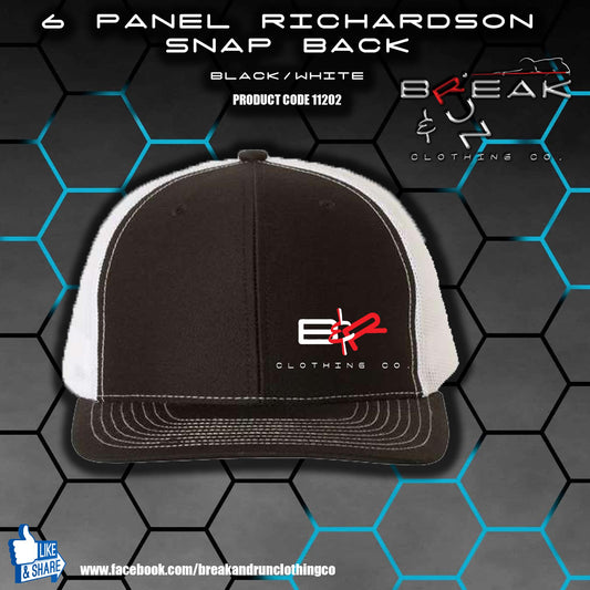 Richardson 6 Panel Snap Back Trucker Hat - Black/White - 11202