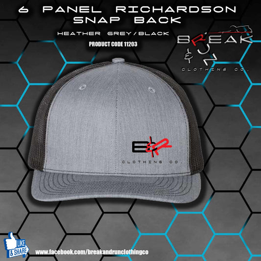 Richardson 6 Panel Snap Back Trucker Hat - Heather Grey/Black - 11203