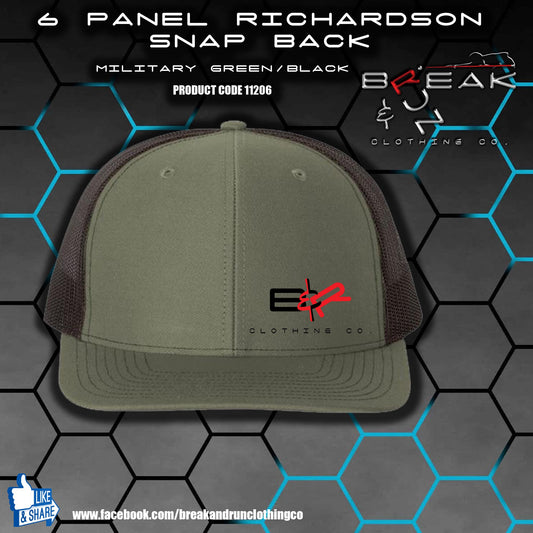 Richardson 6 Panel Snap Back Trucker Hat - Military Green/Black - 11206
