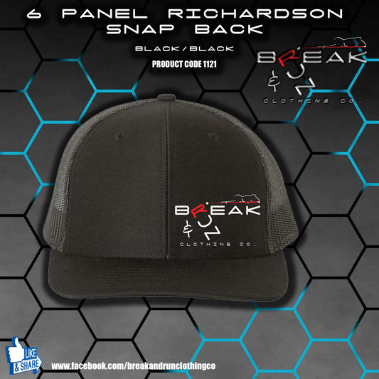 Richardson 6 Panel Snap Back Trucker Hat - Black/Black - 1121