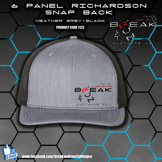 Richardson 6 Panel Snap Back Trucker Hat - Heather Grey/Black - 1123