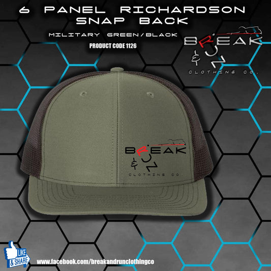 Richardson 6 Panel Snap Back Trucker Hat - Military Green/Black - 1126